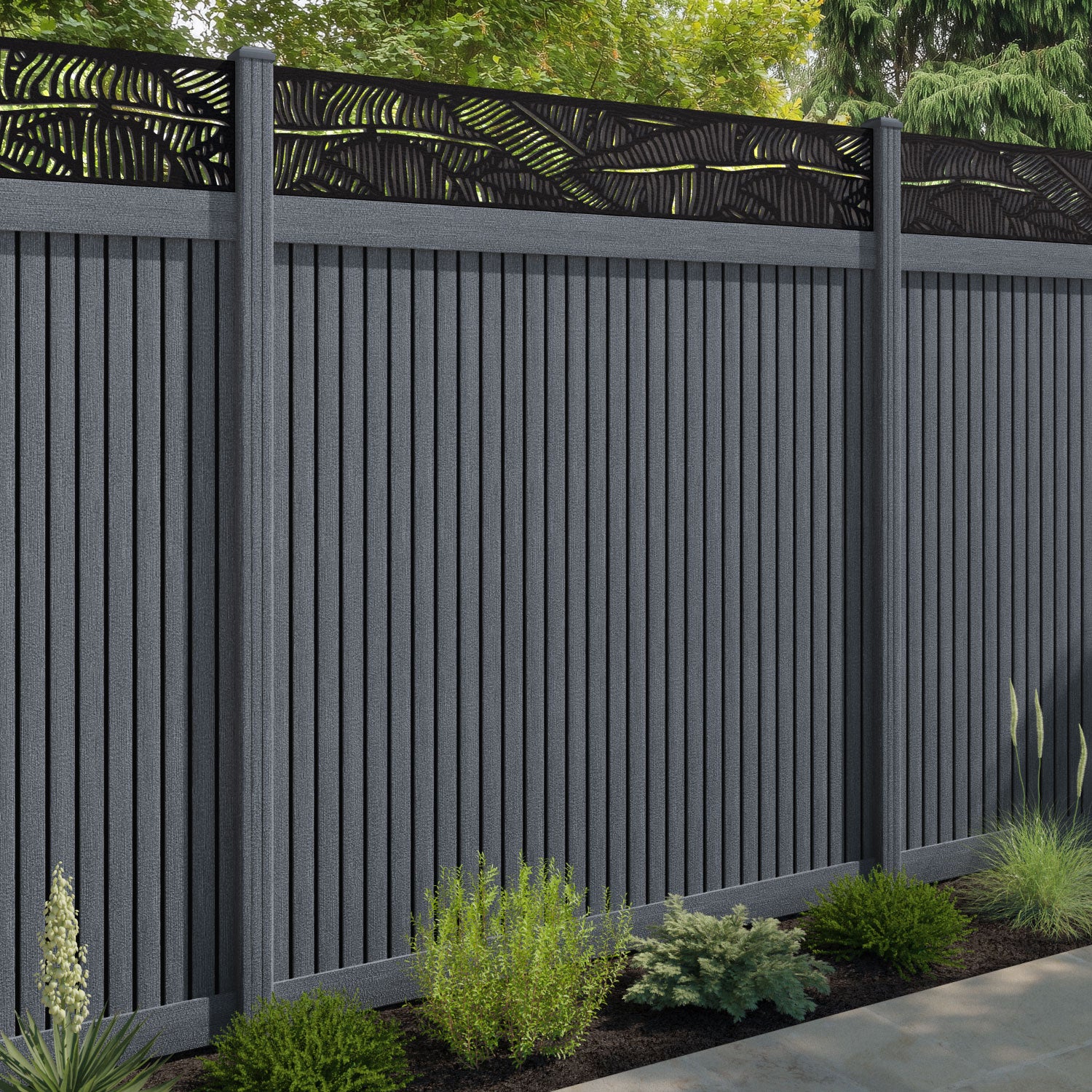 Virtis Feather Fence Panel - Anthracite - with our composite posts