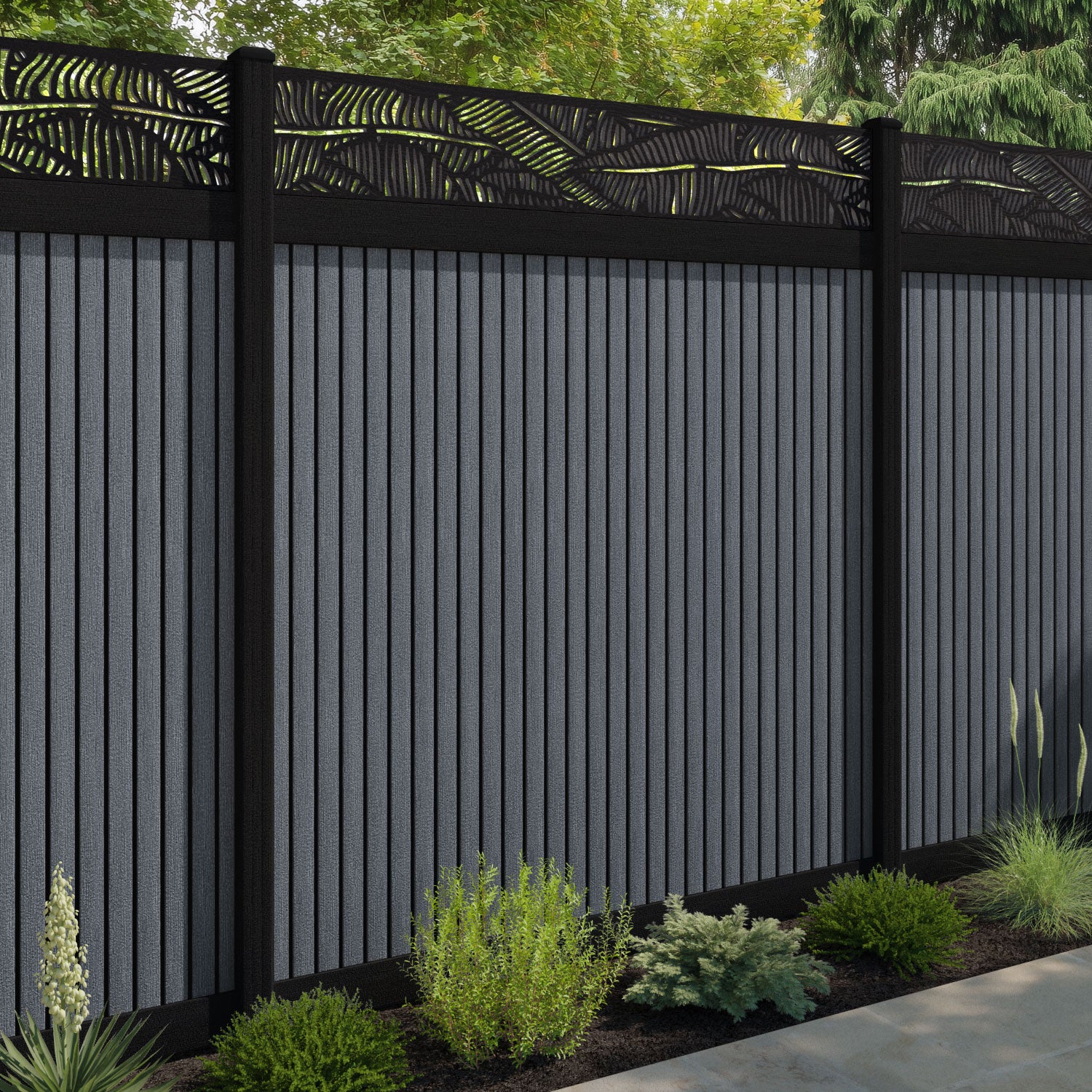 Virtis Feather Fence Panel - Anthracite - with our composite posts