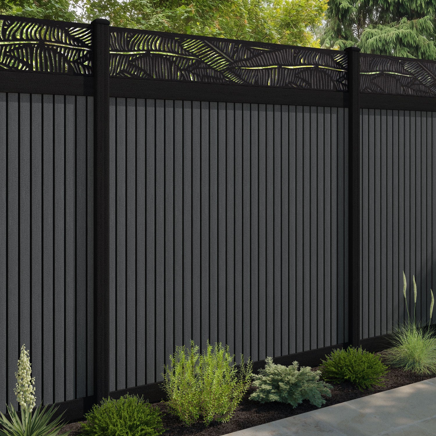 Virtis Feather Fence Panel - Dark Grey - with our composite posts