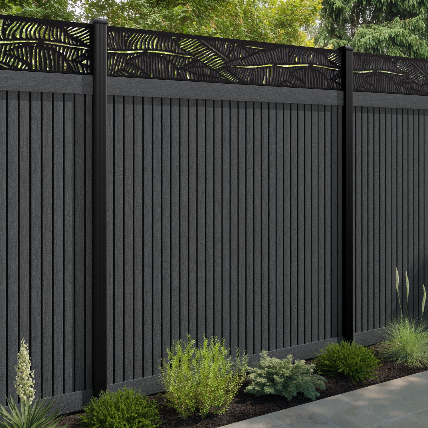 Virtis Feather Fence Panel - Dark Grey - with our composite posts