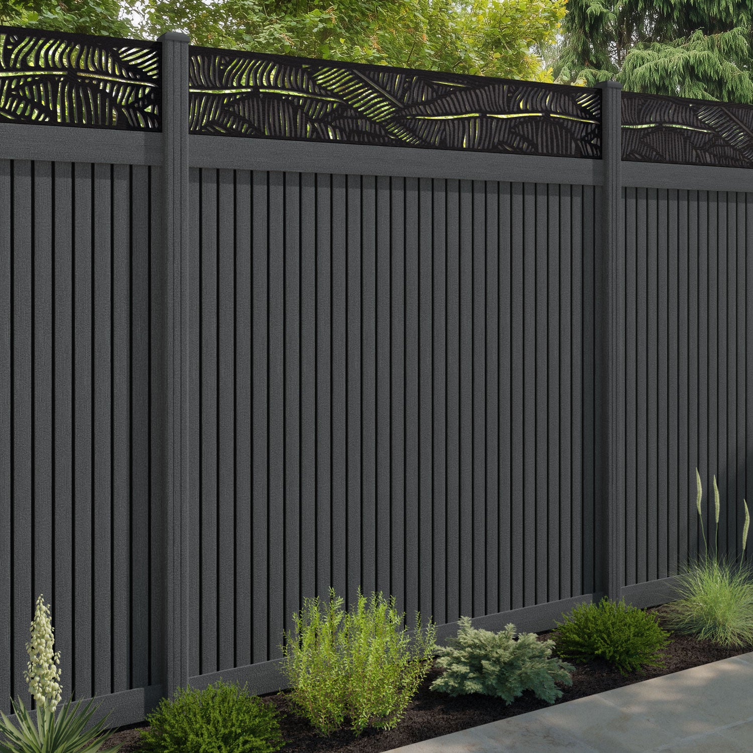 Virtis Feather Fence Panel - Dark Grey - with our composite posts