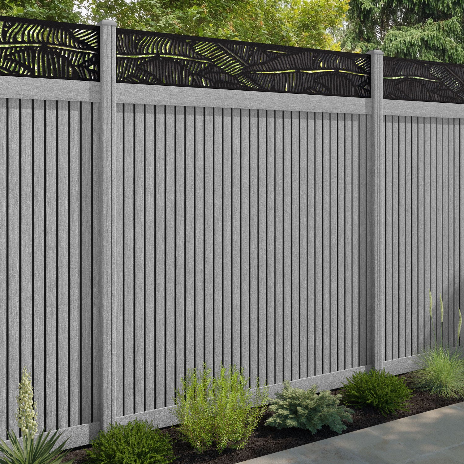 Virtis Feather Fence Panel - Light Grey - with our composite posts