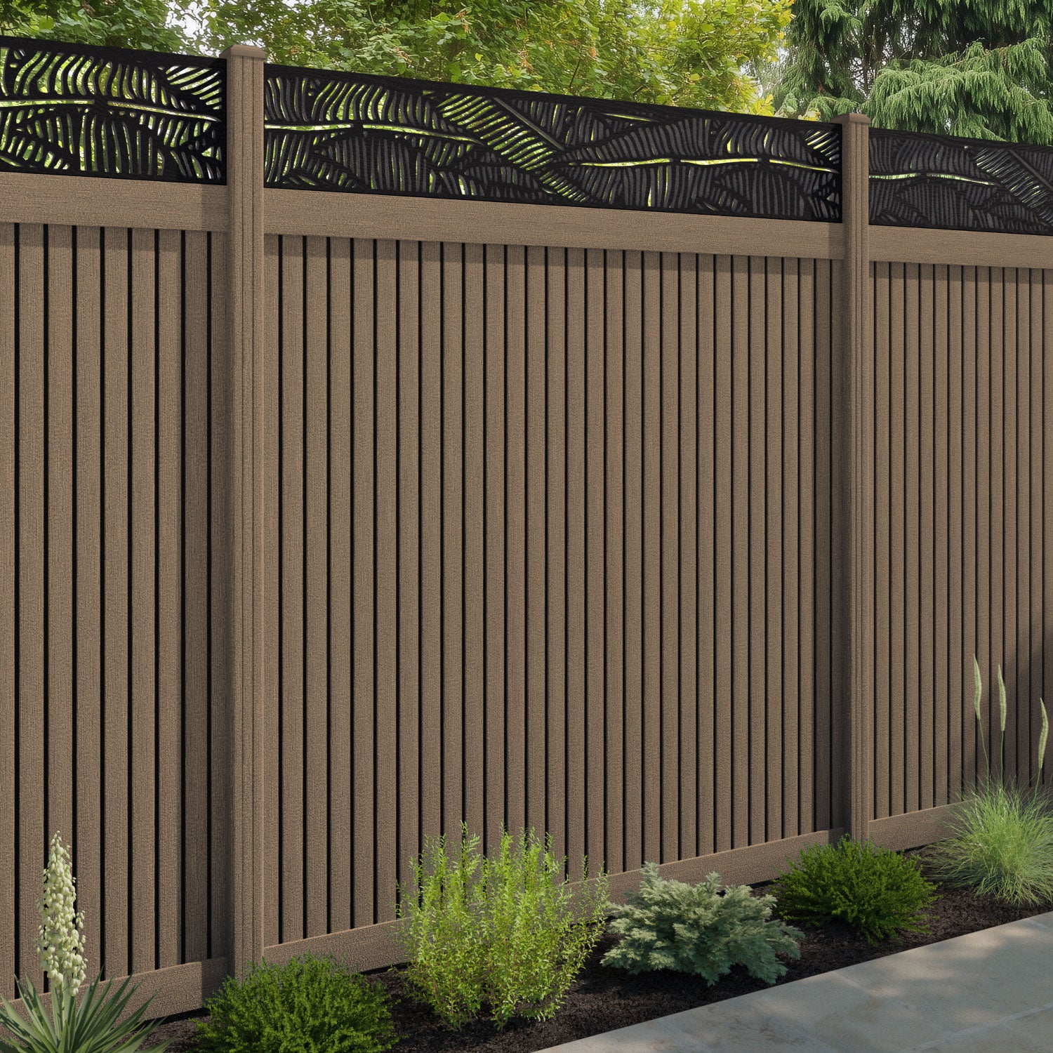 Virtis Feather Fence Panel - Teak - with our composite posts