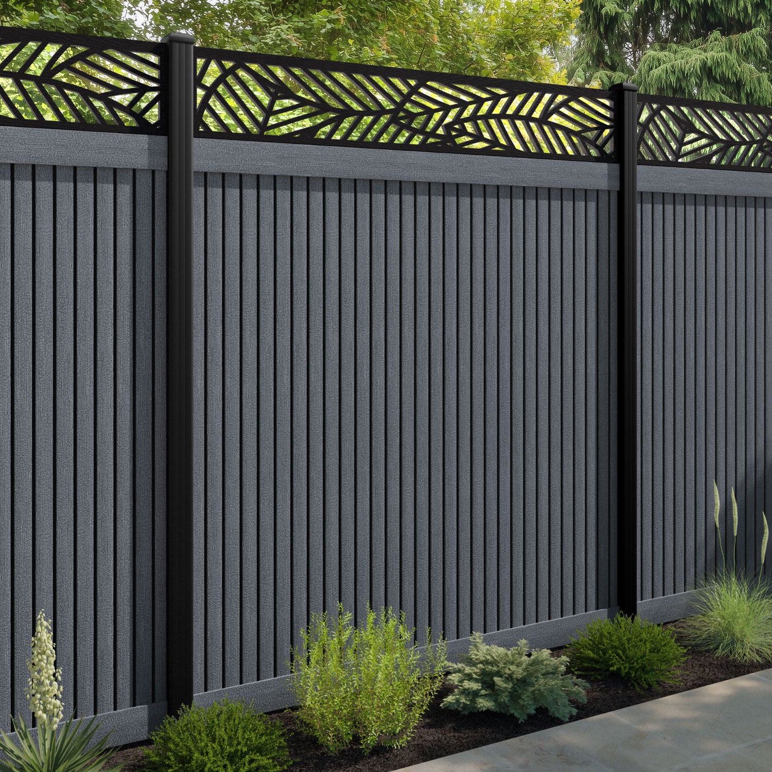Virtis Habitat Fence Panel - Anthracite - with our aluminium posts