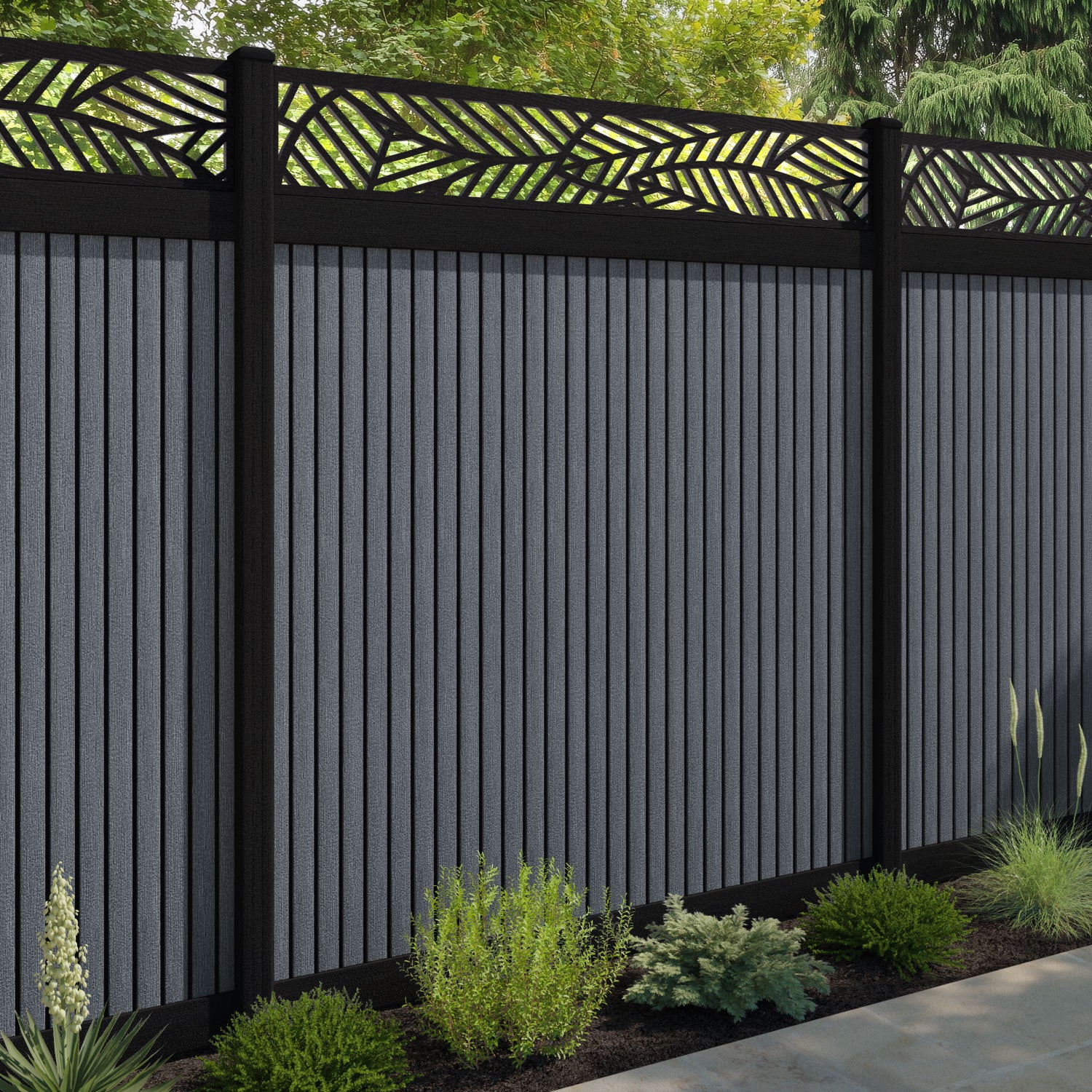 Virtis Habitat Fence Panel - Anthracite - with our aluminium posts