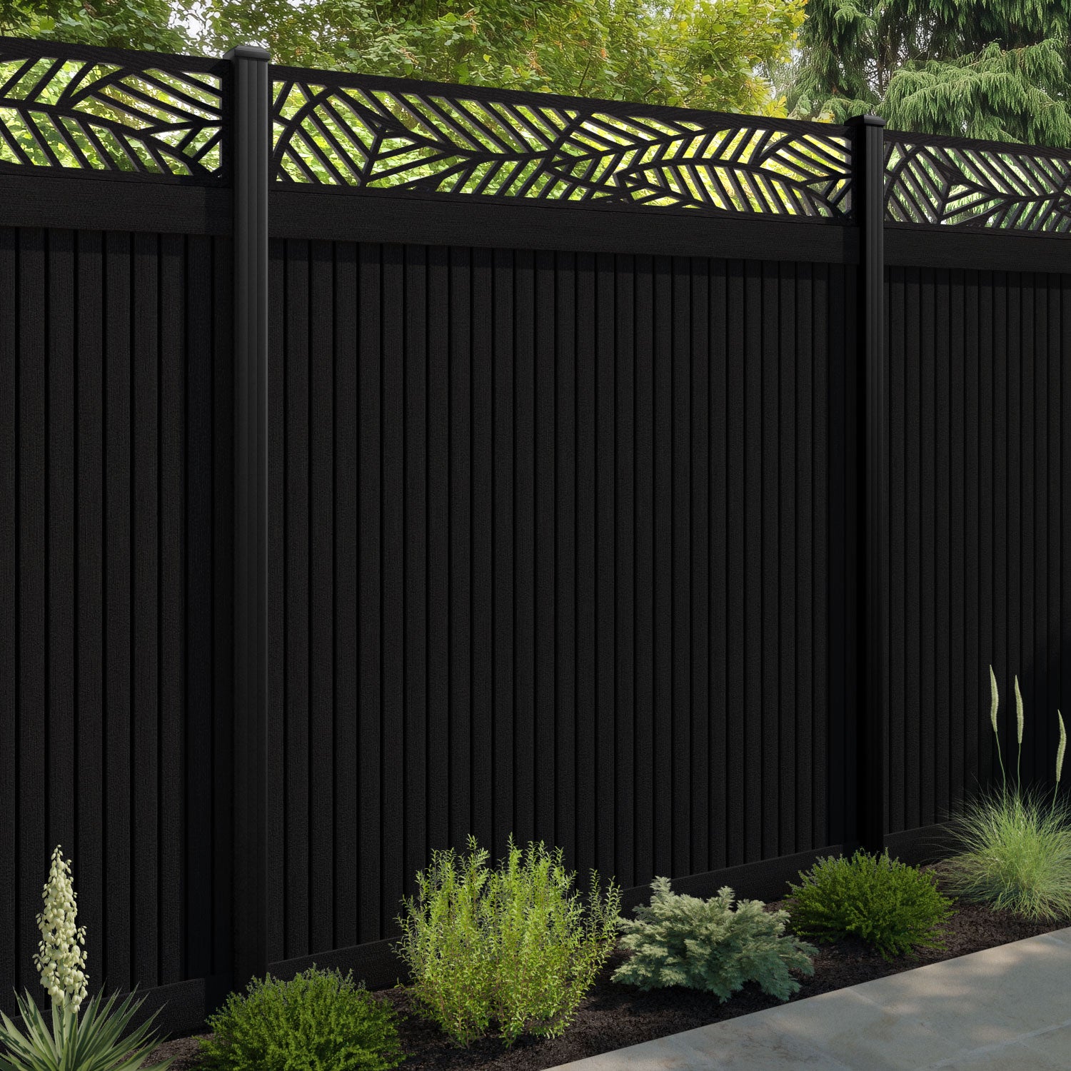Virtis Habitat Fence Panel - Black - with our aluminium posts