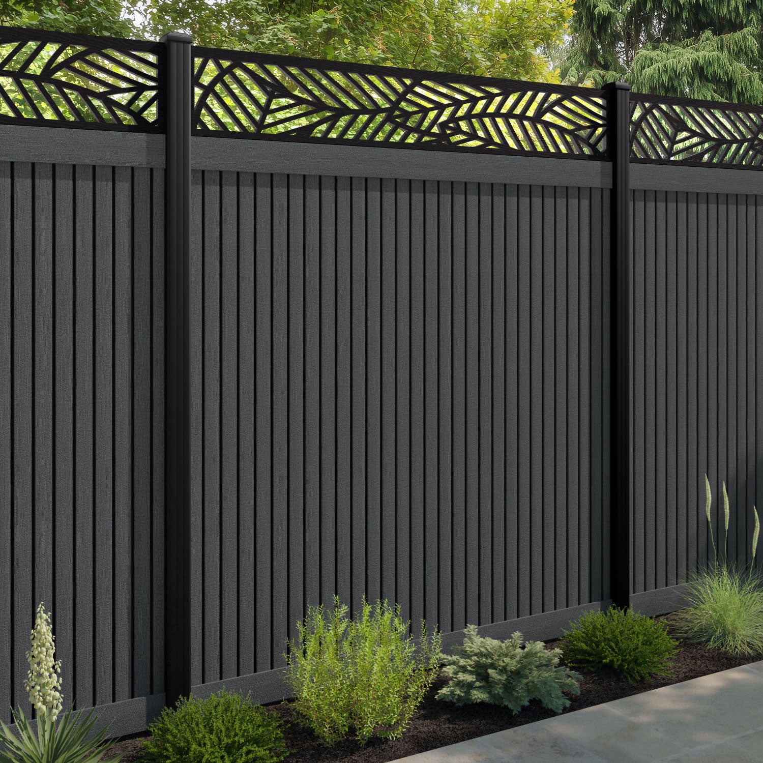 Virtis Habitat Fence Panel - Dark Grey - with our aluminium posts