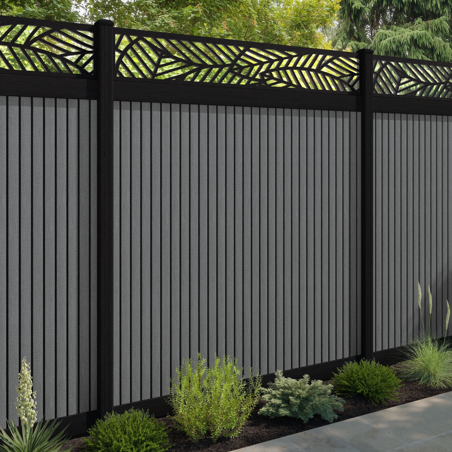 Virtis Habitat Fence Panel - Mid Grey - with our composite posts