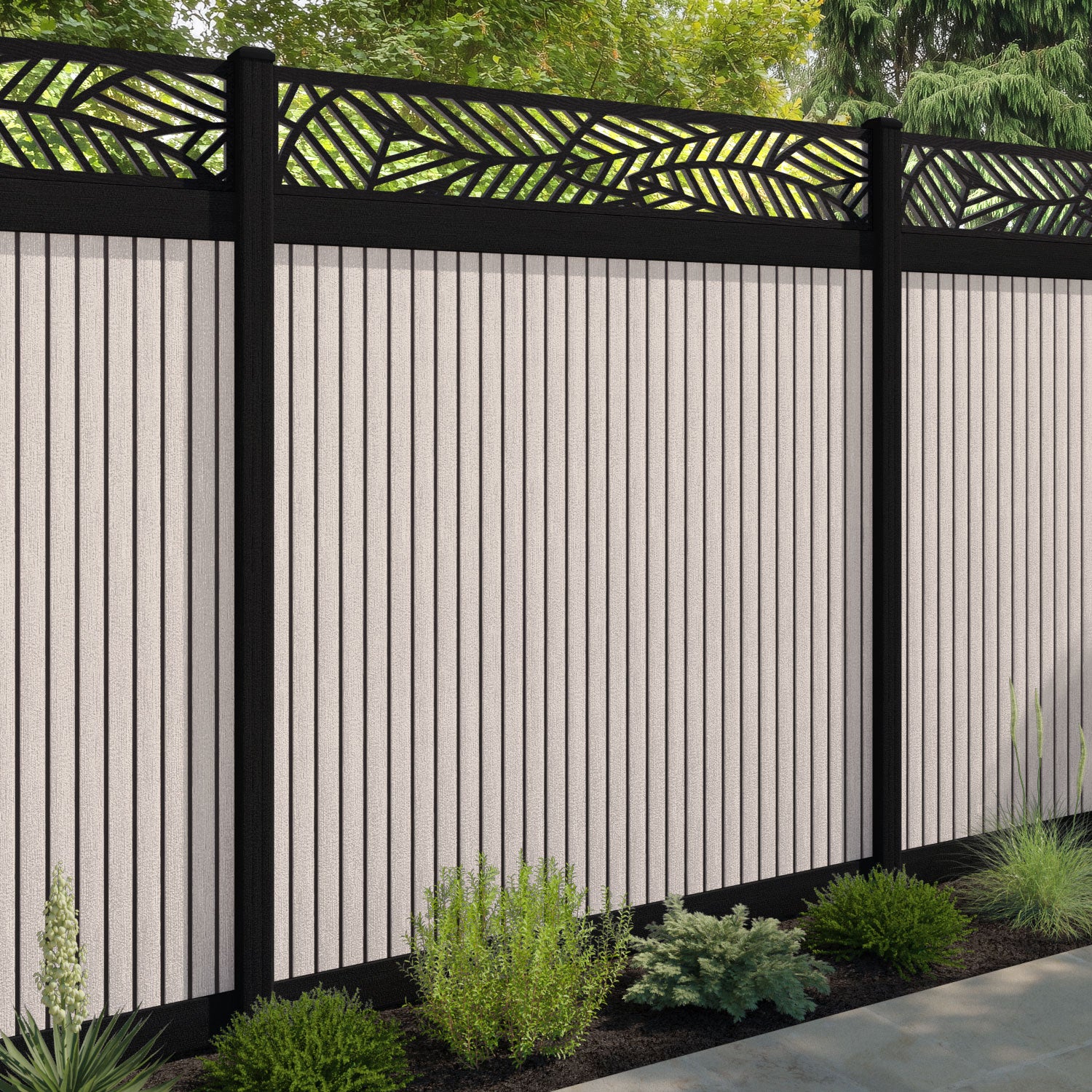 Virtis Habitat Fence Panel - Mid Stone - with our composite posts