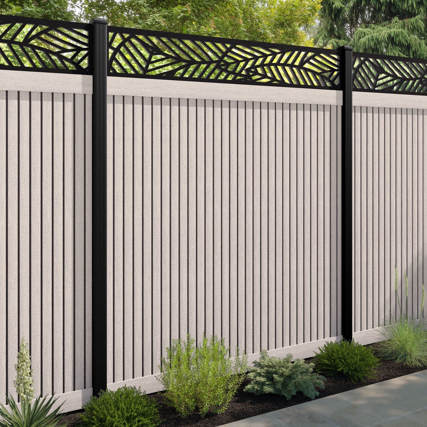 Virtis Habitat Fence Panel - Mid Stone - with our composite posts