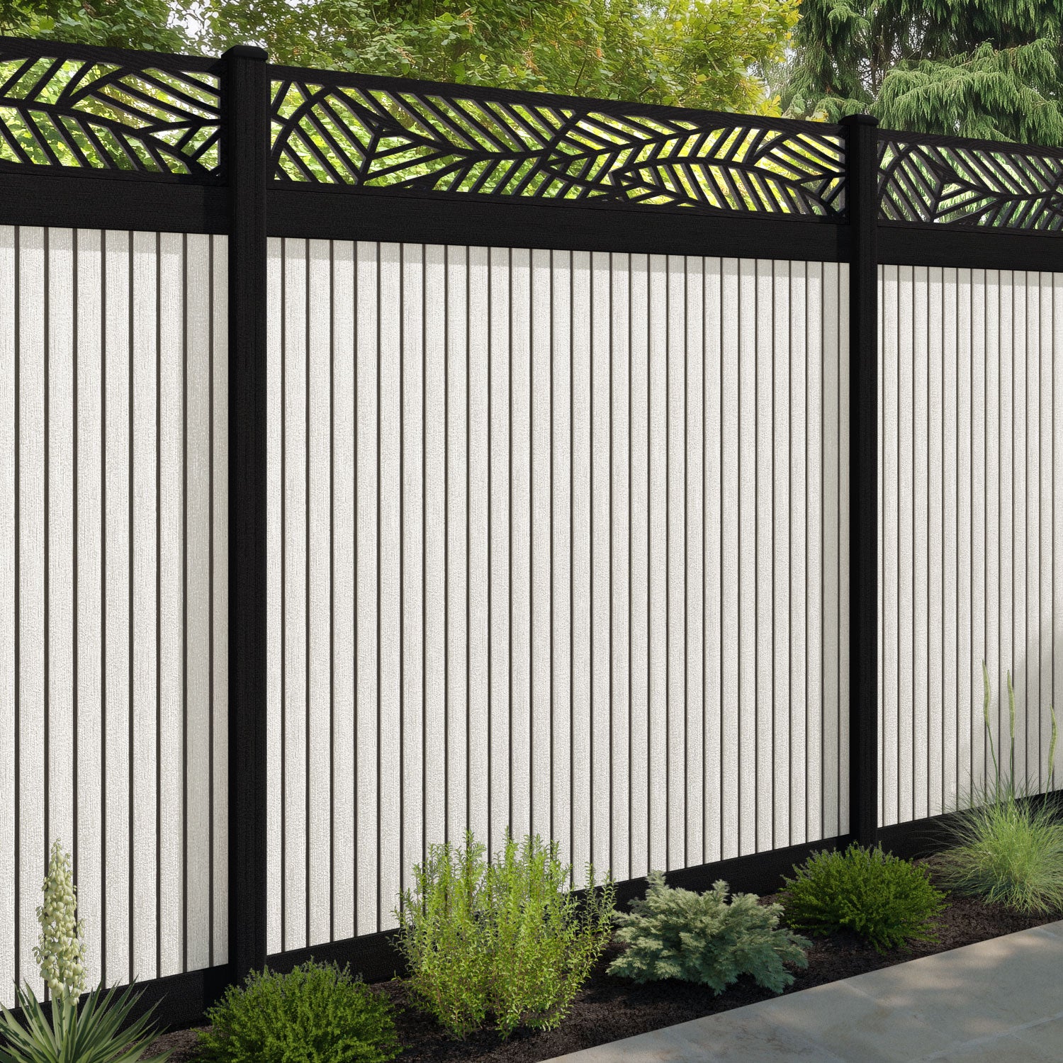 Virtis Habitat Fence Panel - Light Stone - with our aluminium posts