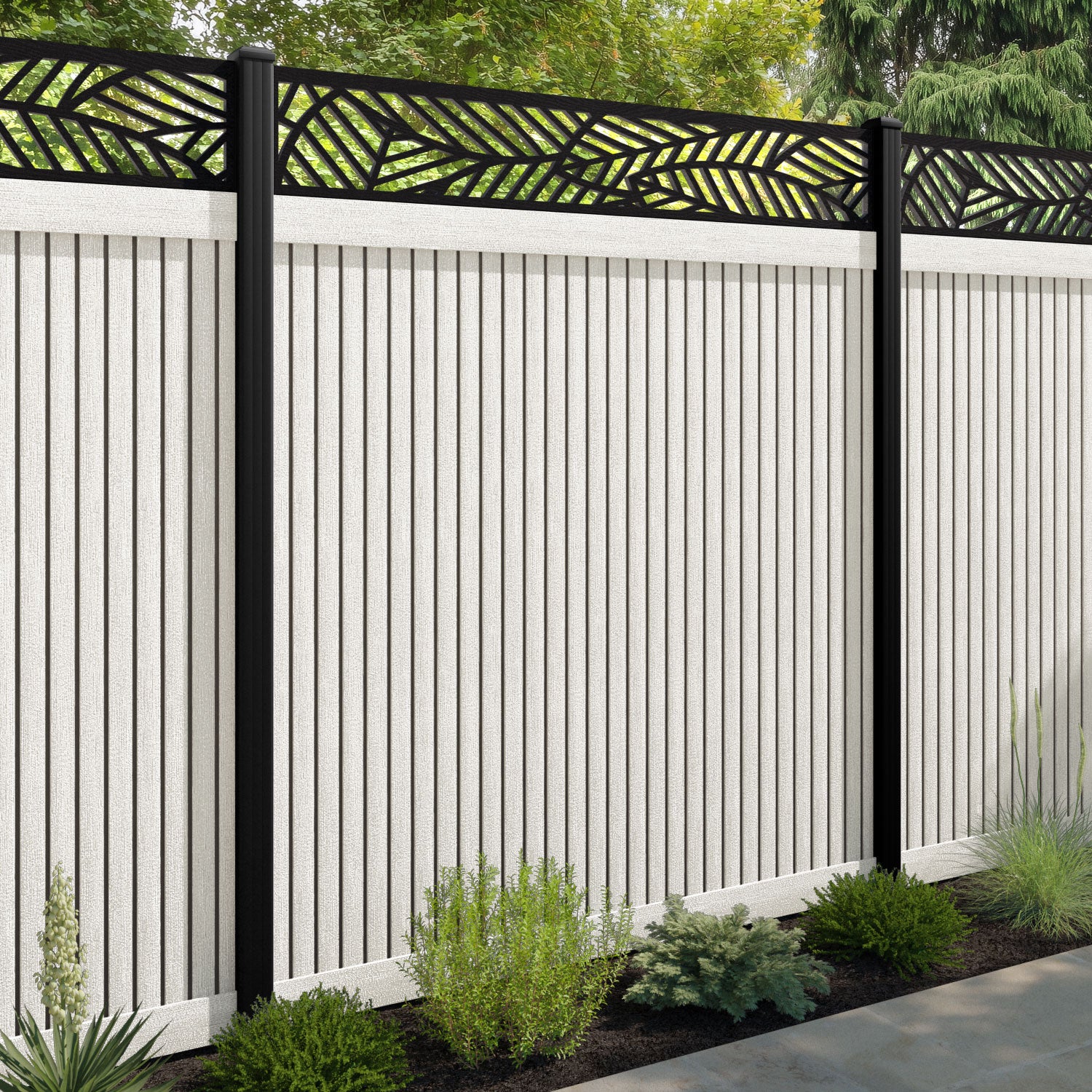 Virtis Habitat Fence Panel - Light Stone - with our aluminium posts