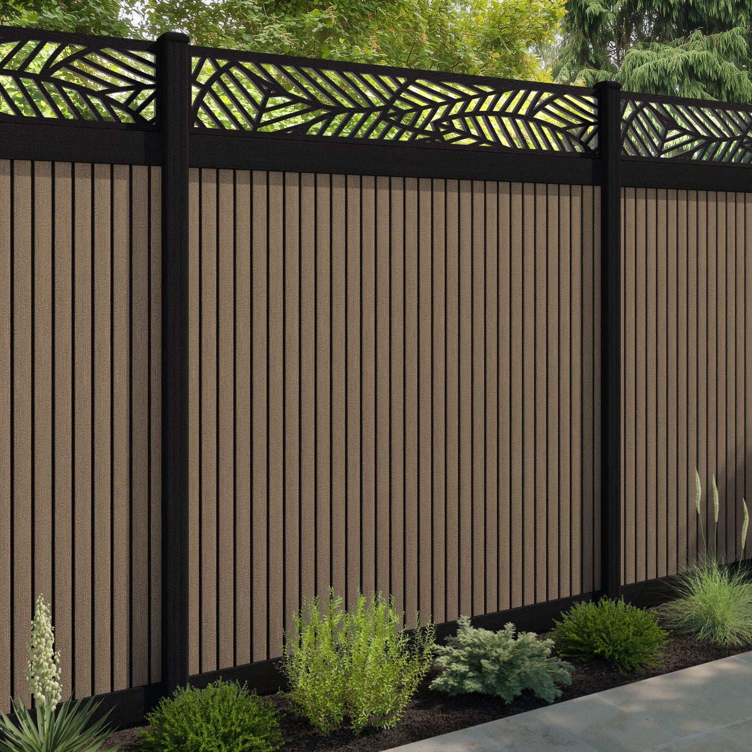 Virtis Habitat Fence Panel - Teak - with our composite posts