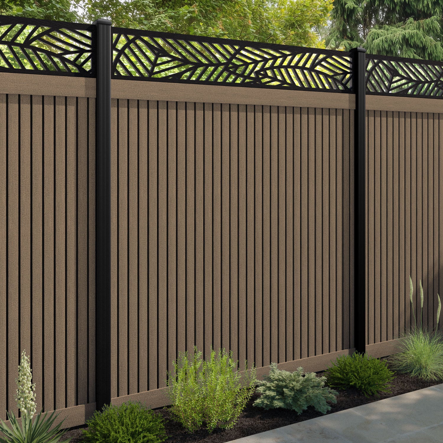 Virtis Habitat Fence Panel - Teak - with our composite posts
