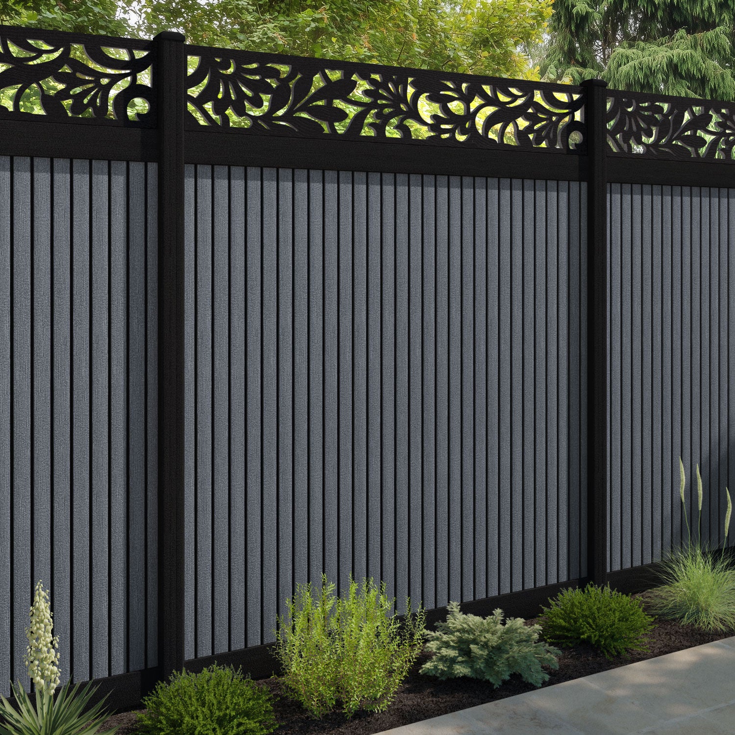 Virtis Heritage Fence Panel - Anthracite - with our aluminium posts
