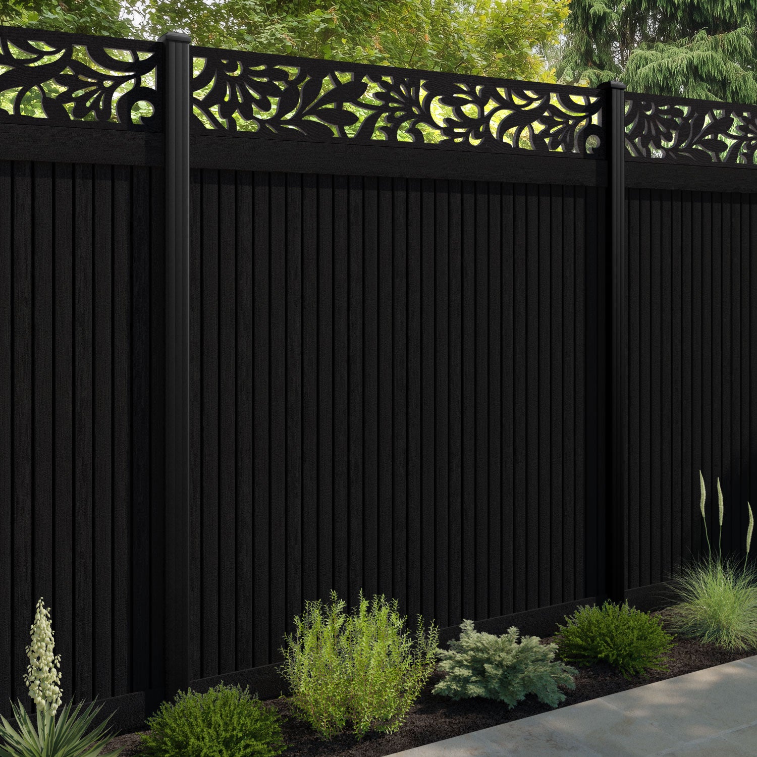 Virtis Heritage Fence Panel - Black - with our aluminium posts