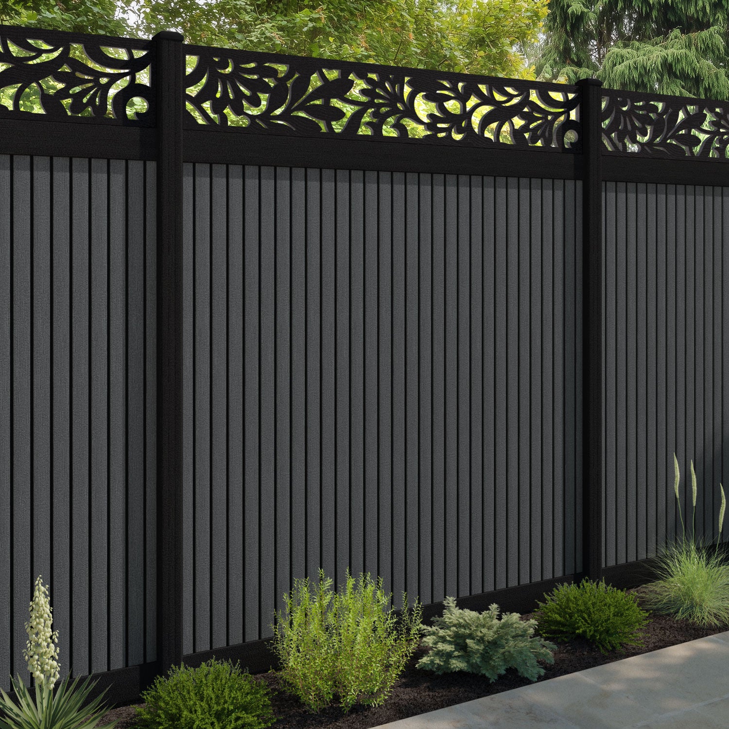Virtis Heritage Fence Panel - Dark Grey - with our aluminium posts