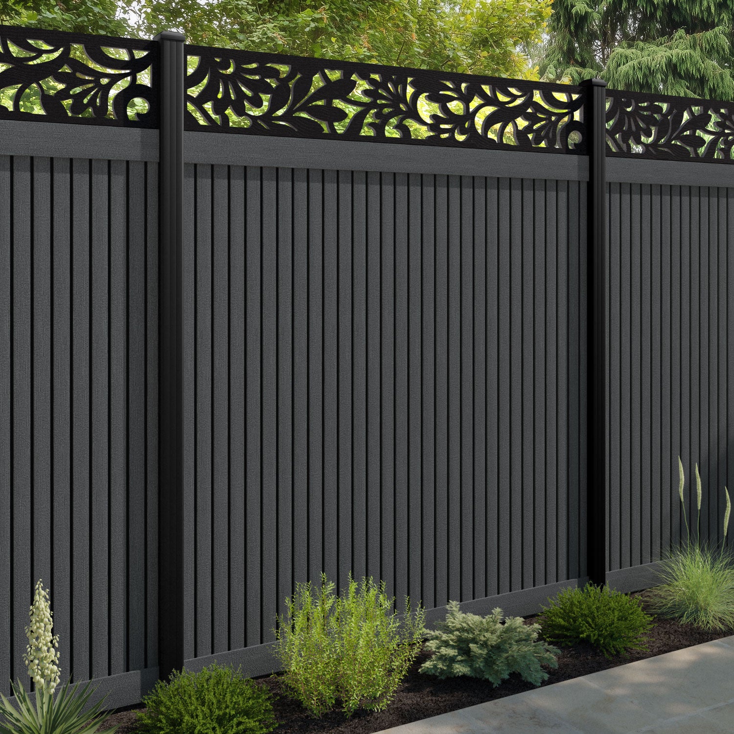 Virtis Heritage Fence Panel - Dark Grey - with our aluminium posts