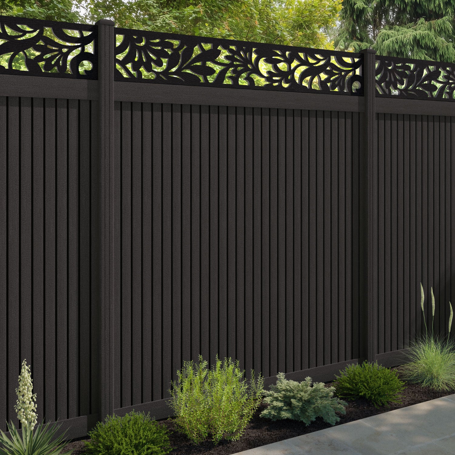 Virtis Heritage Fence Panel - Dark Oak - with our composite posts