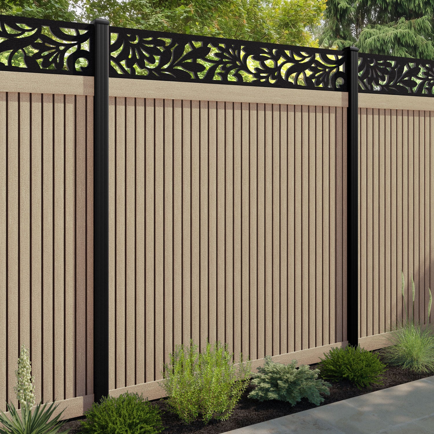 Virtis Heritage Fence Panel - Light Oak - with our aluminium posts