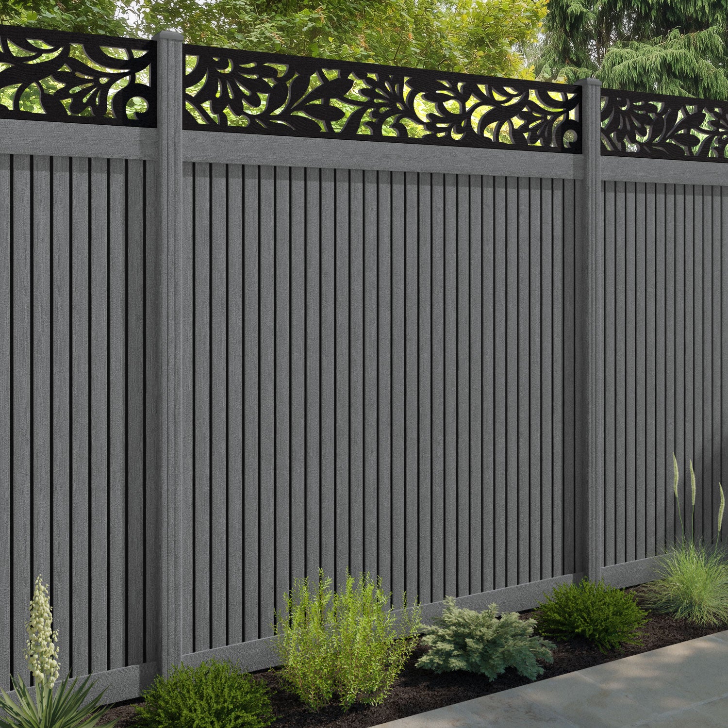 Virtis Heritage Fence Panel - Mid Grey - with our composite posts