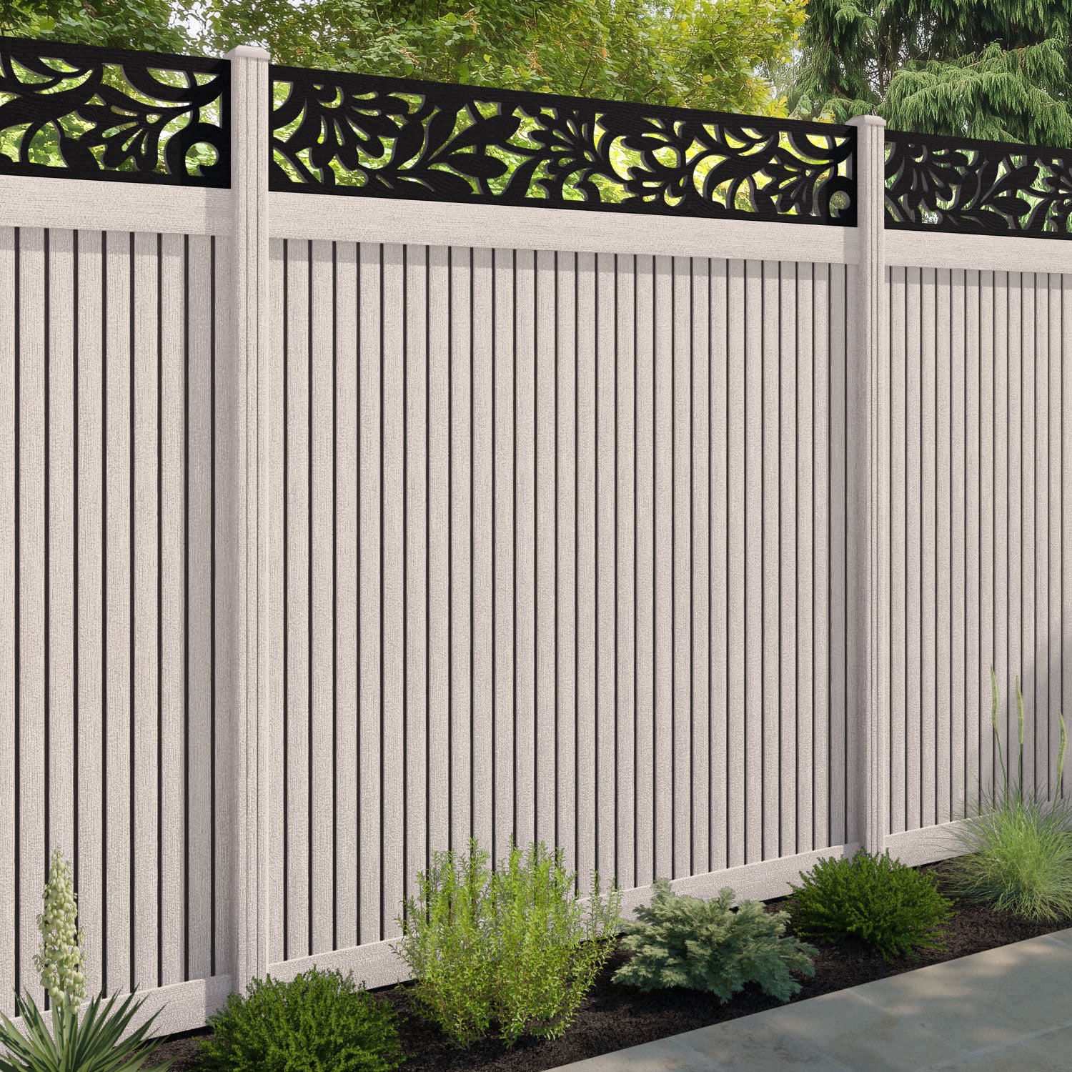 Virtis Heritage Fence Panel - Mid Stone - with our composite posts