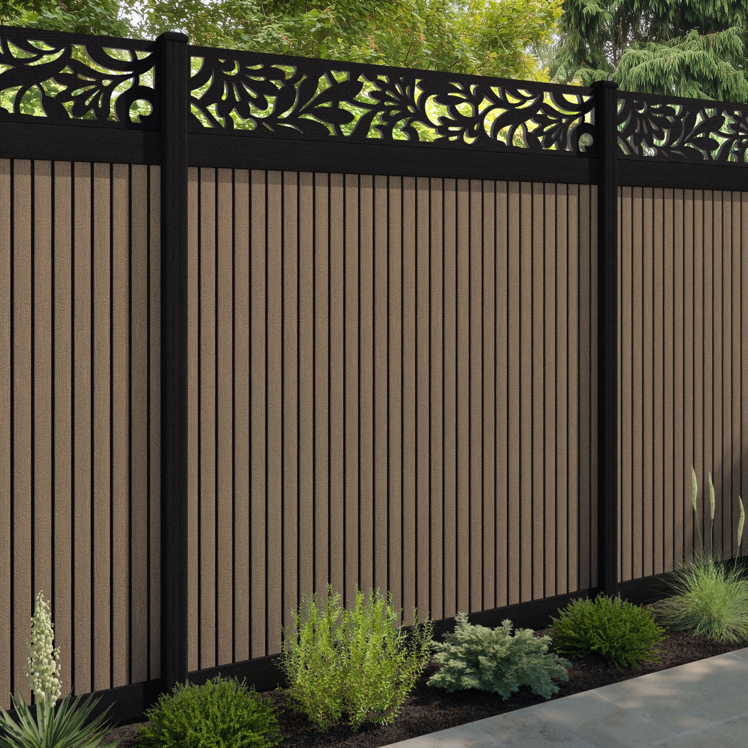 Virtis Heritage Fence Panel - Teak - with our aluminium posts
