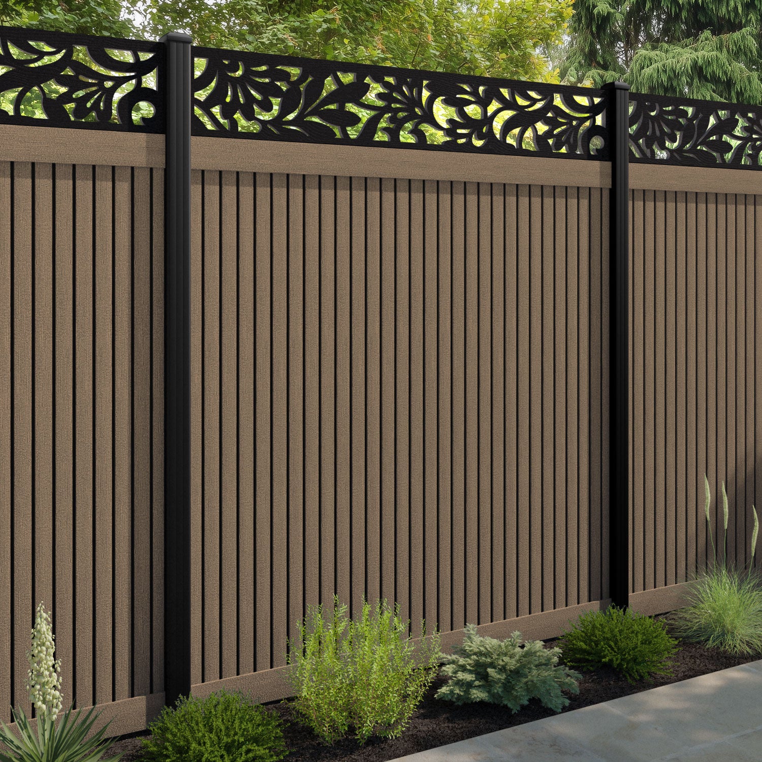 Virtis Heritage Fence Panel - Teak - with our aluminium posts