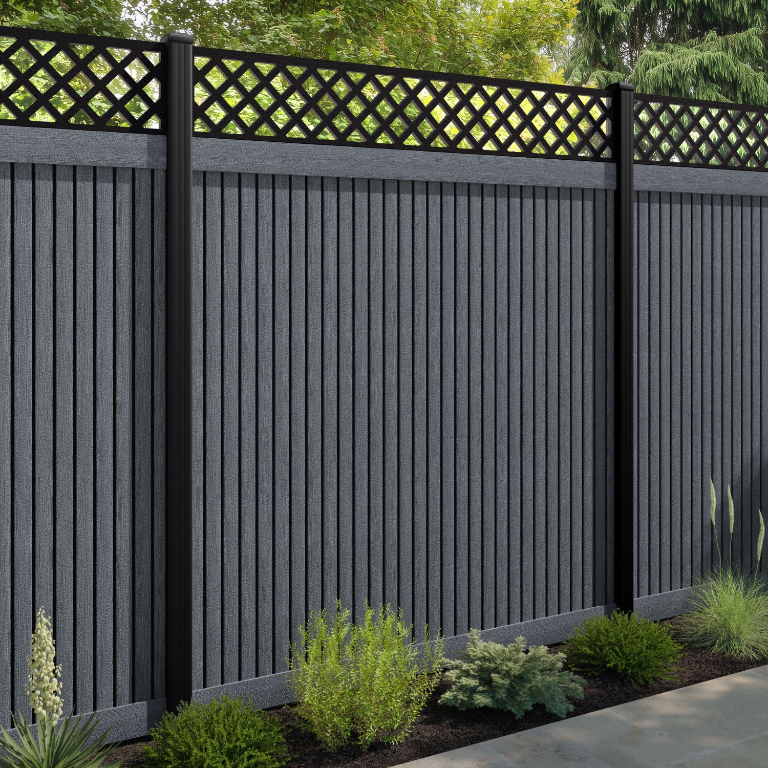 Virtis Hive Fence Panel - Anthracite - with our aluminium posts
