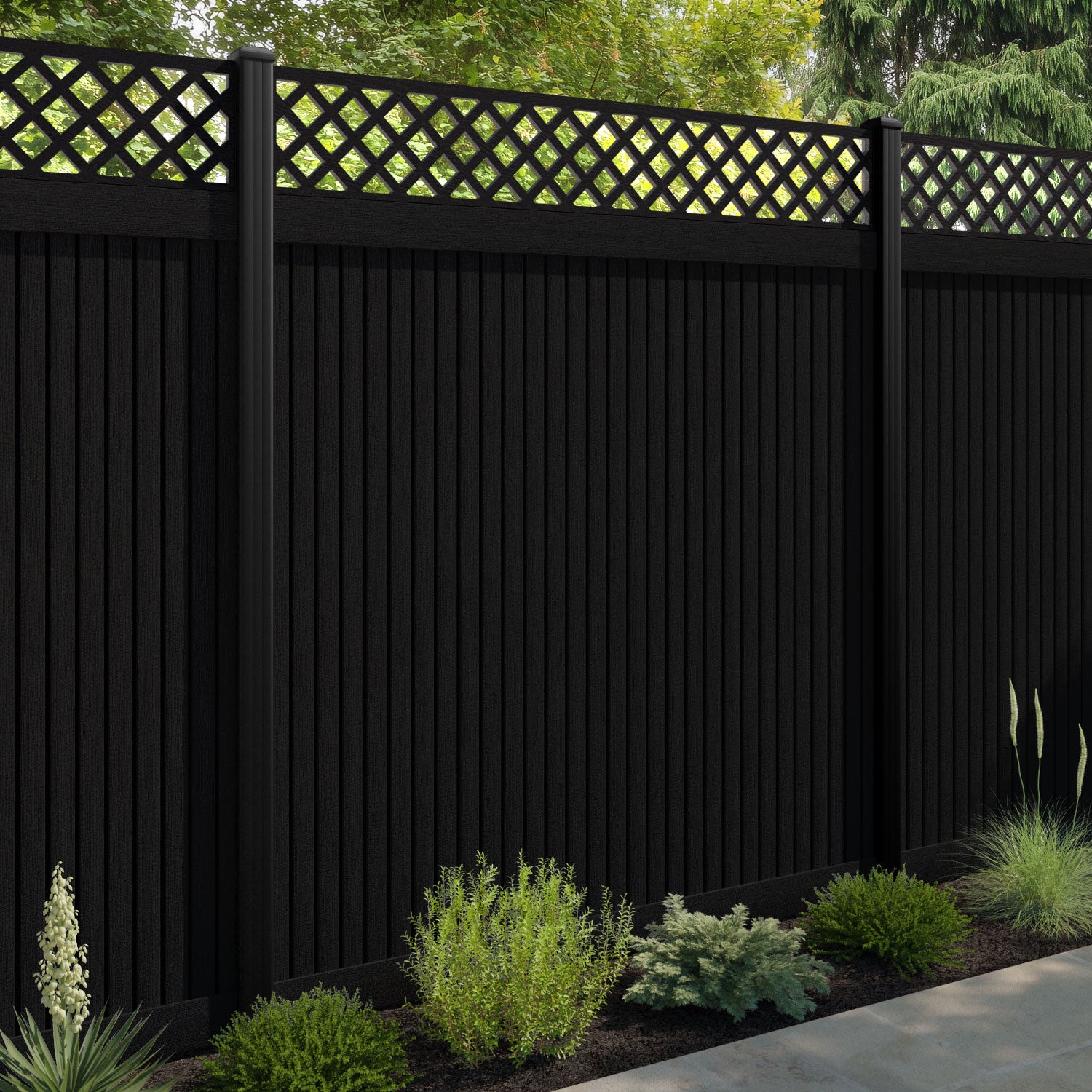 Virtis Hive Fence Panel - Black - with our aluminium posts