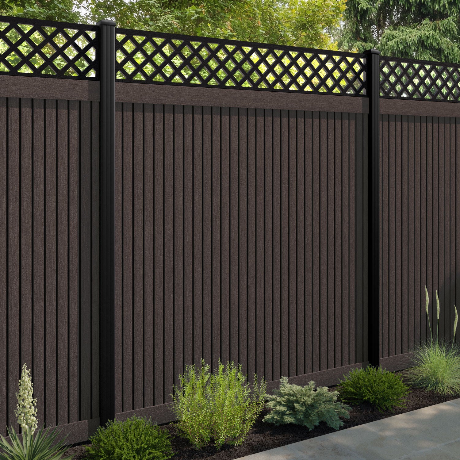 Virtis Hive Fence Panel - Mid Brown - with our composite posts