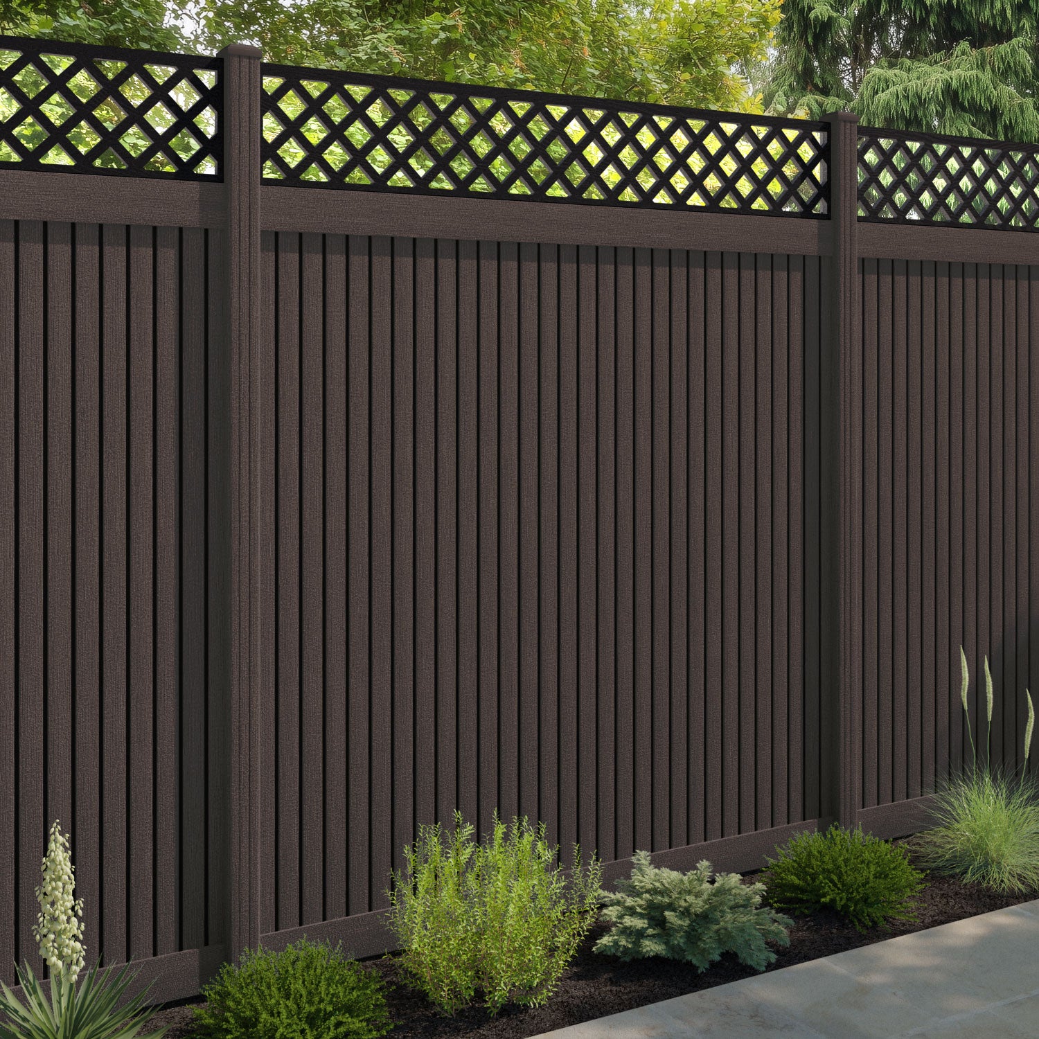 Virtis Hive Fence Panel - Mid Brown - with our composite posts