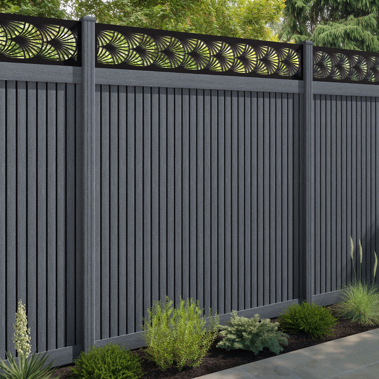 Virtis Laurel Fence Panel - Anthracite - with our composite posts