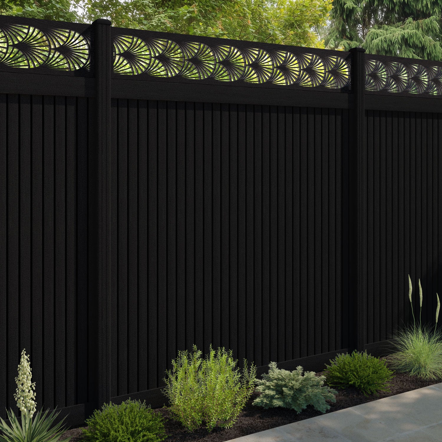 Virtis Laurel Fence Panel - Black - with our composite posts