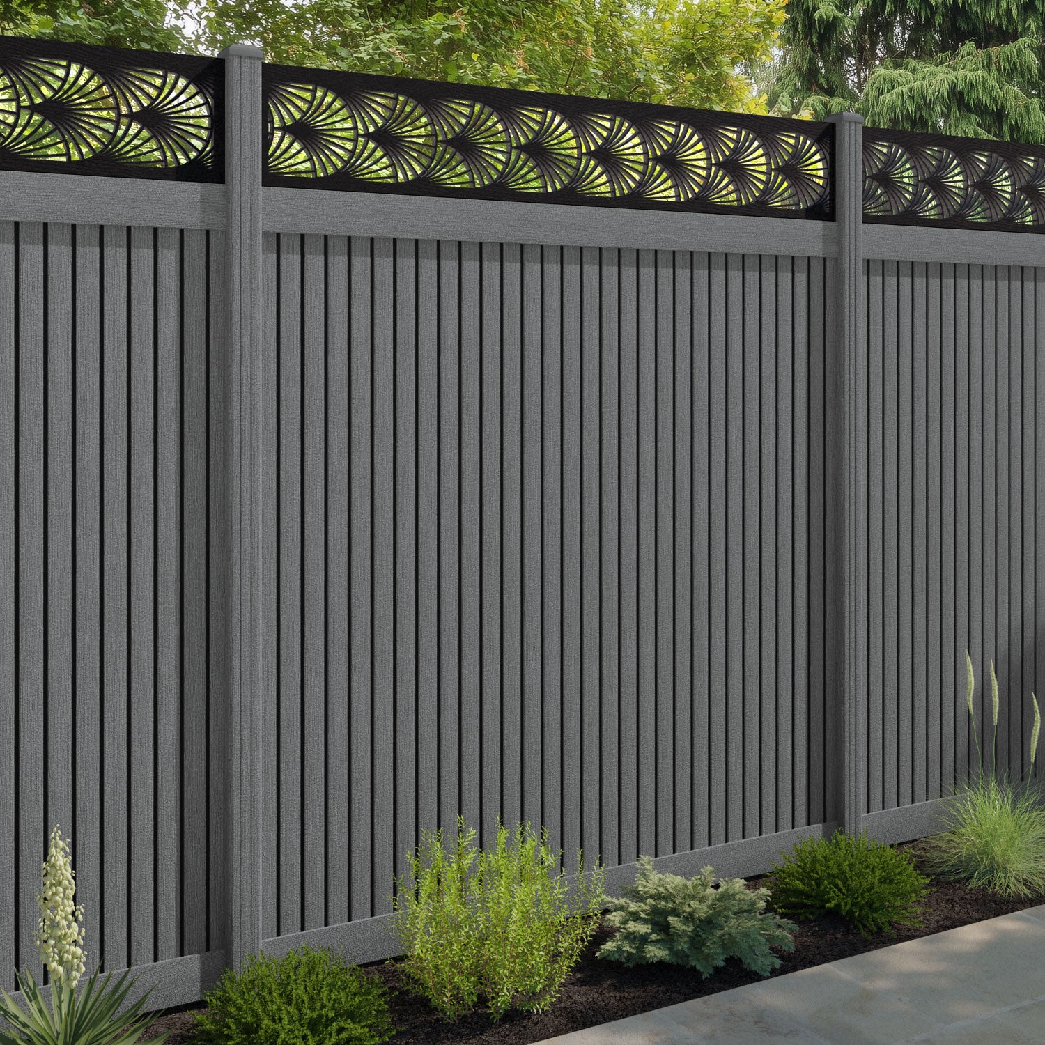 Virtis Laurel Fence Panel - Mid Grey - with our composite posts