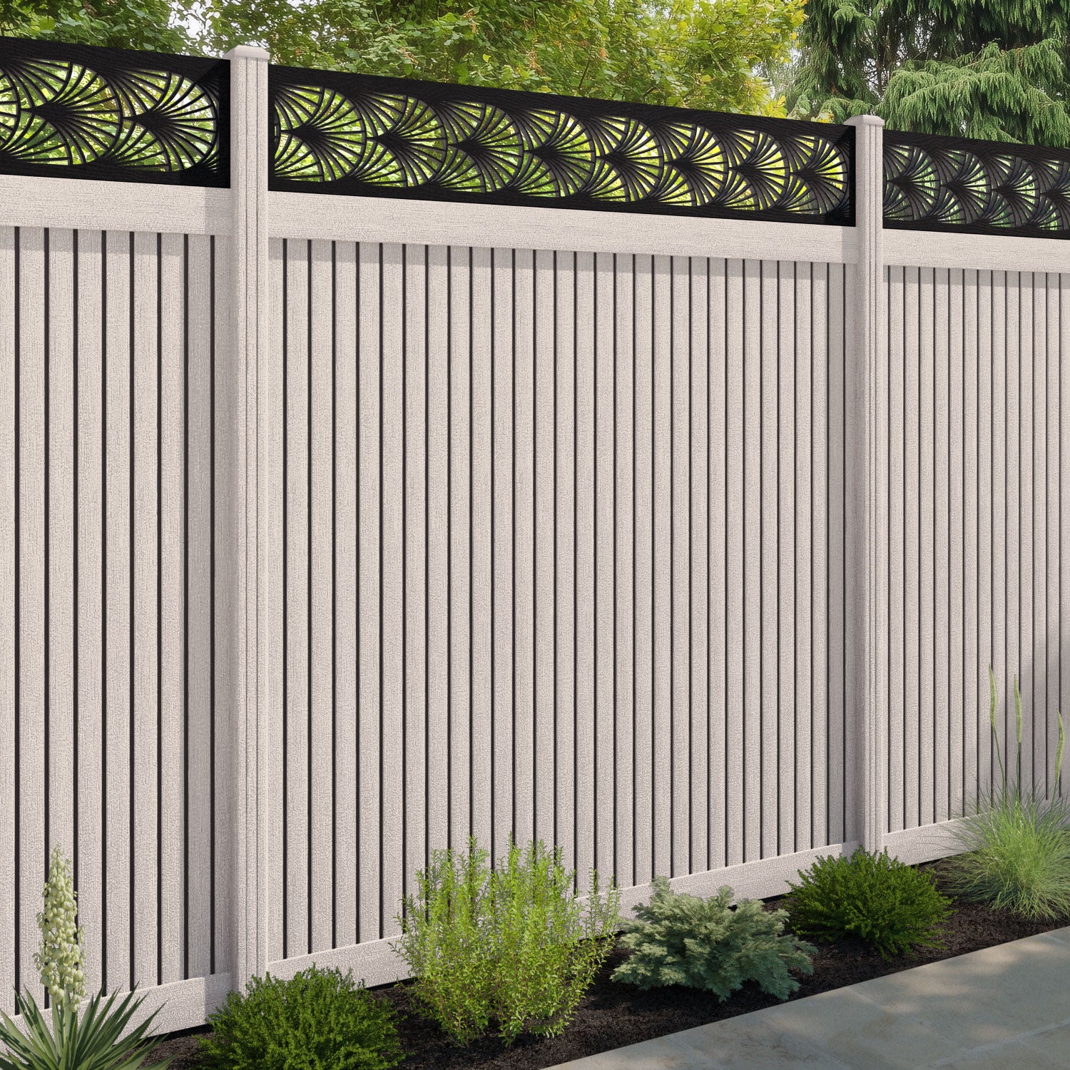 Virtis Laurel Fence Panel - Mid Stone - with our composite posts