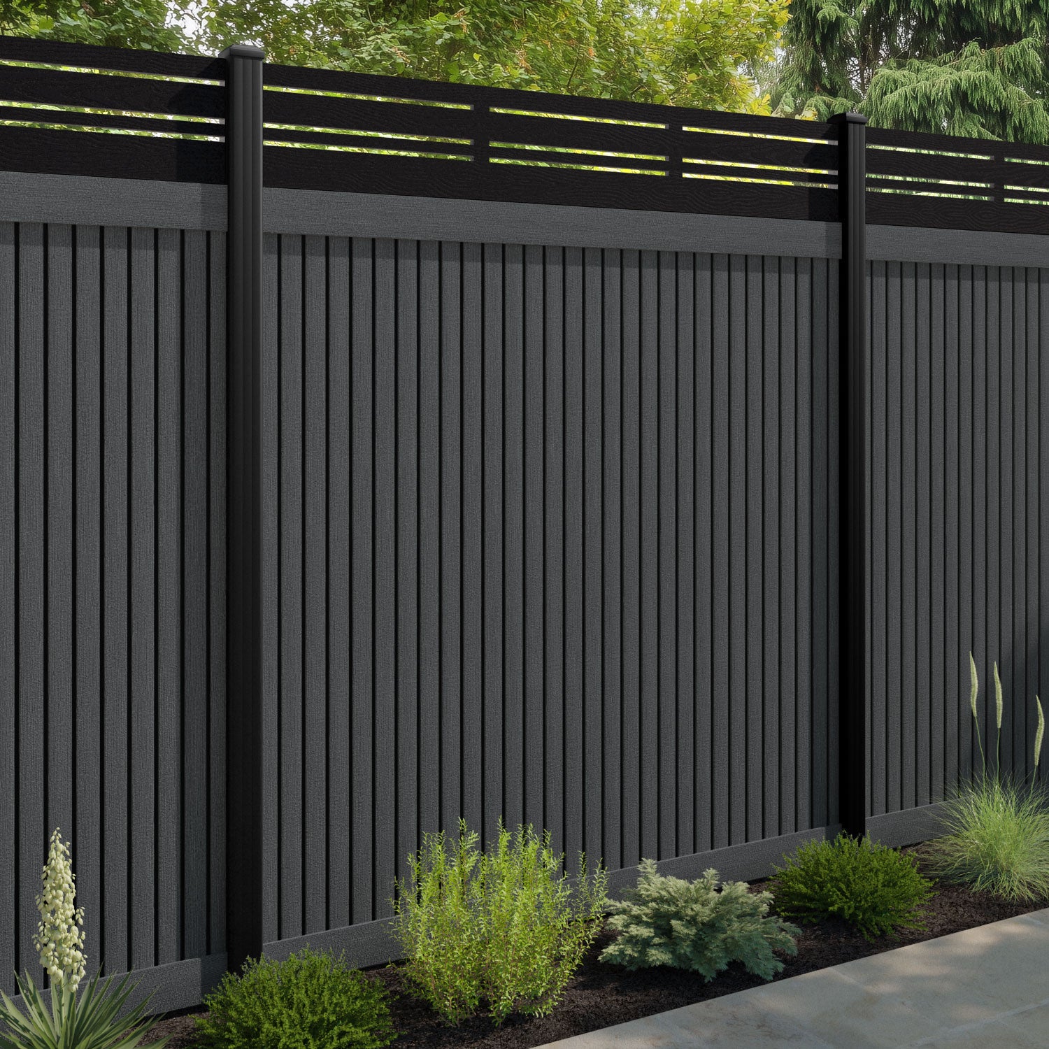Virtis Linea Fence Panel - Dark Grey - with our composite posts