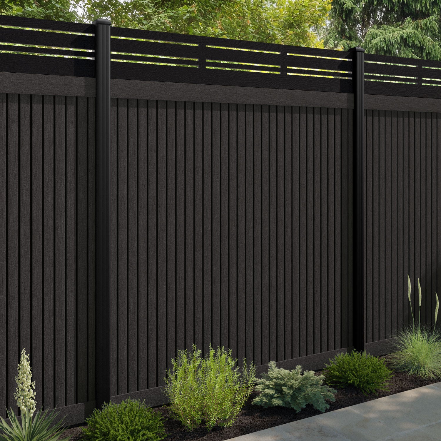 Virtis Linea Fence Panel - Dark Oak - with our composite posts