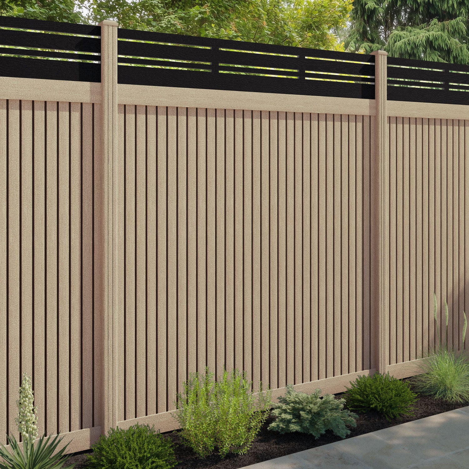 Virtis Linea Fence Panel - Light Oak - with our composite posts