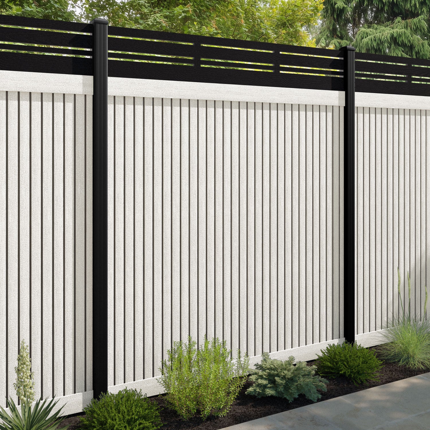 Virtis Linea Fence Panel - Light Stone - with our composite posts