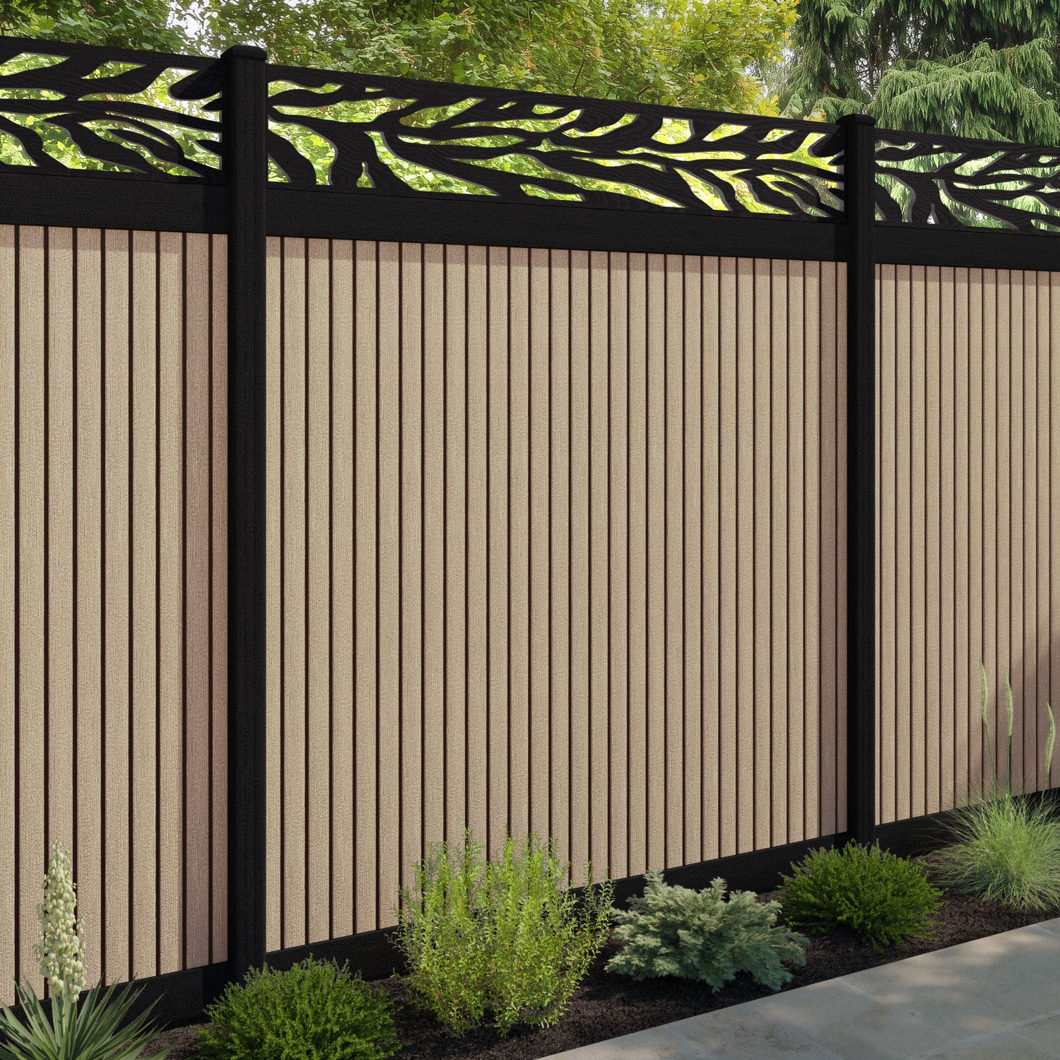 Virtis Malawi Fence Panel - Light Oak - with our aluminium posts