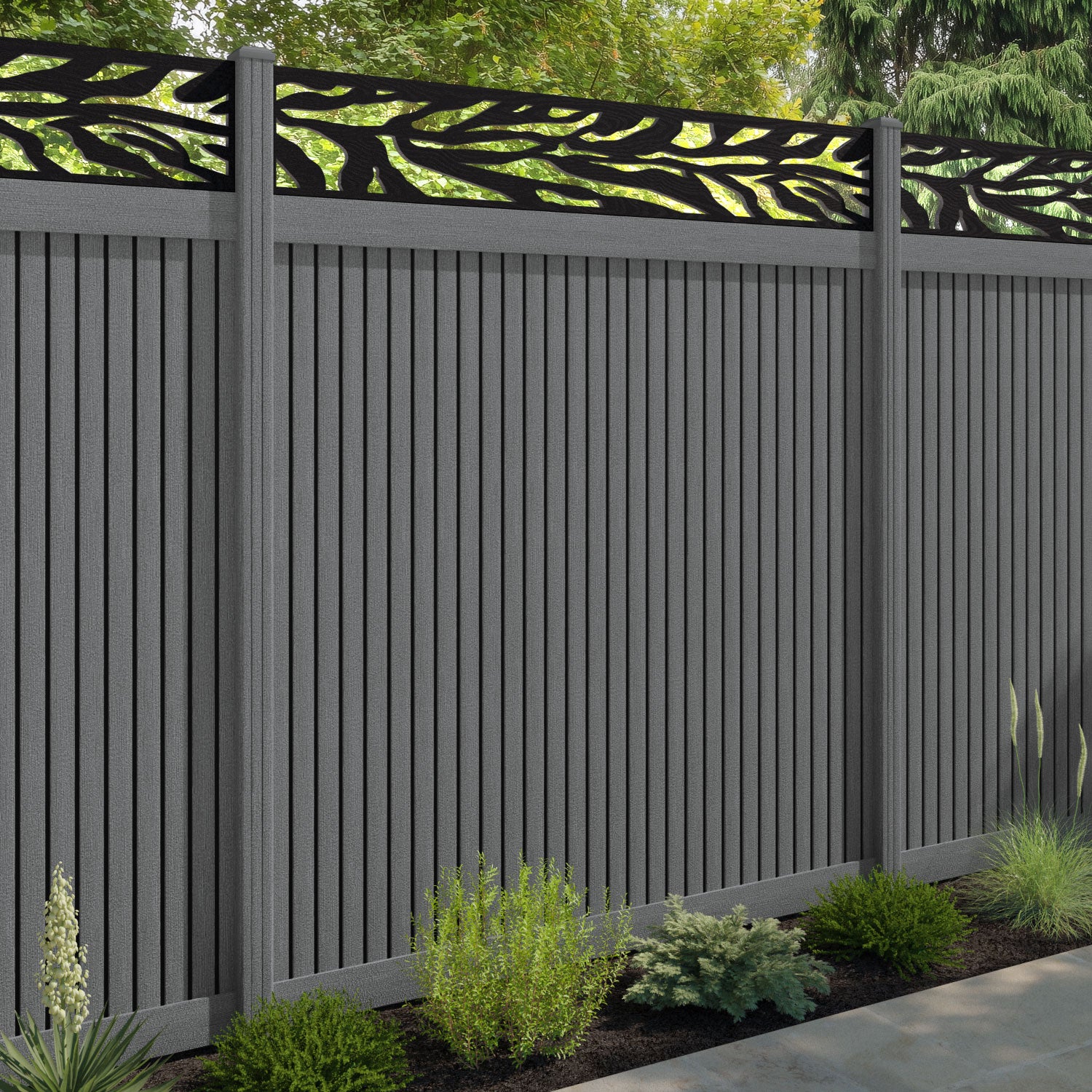 Virtis Malawi Fence Panel - Mid Grey - with our composite posts