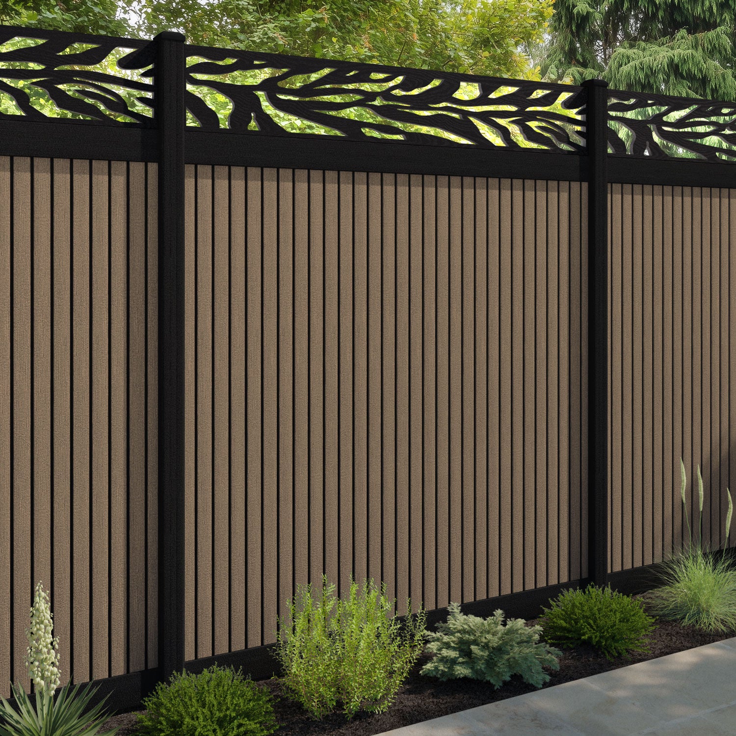 Virtis Malawi Fence Panel - Teak - with our aluminium posts
