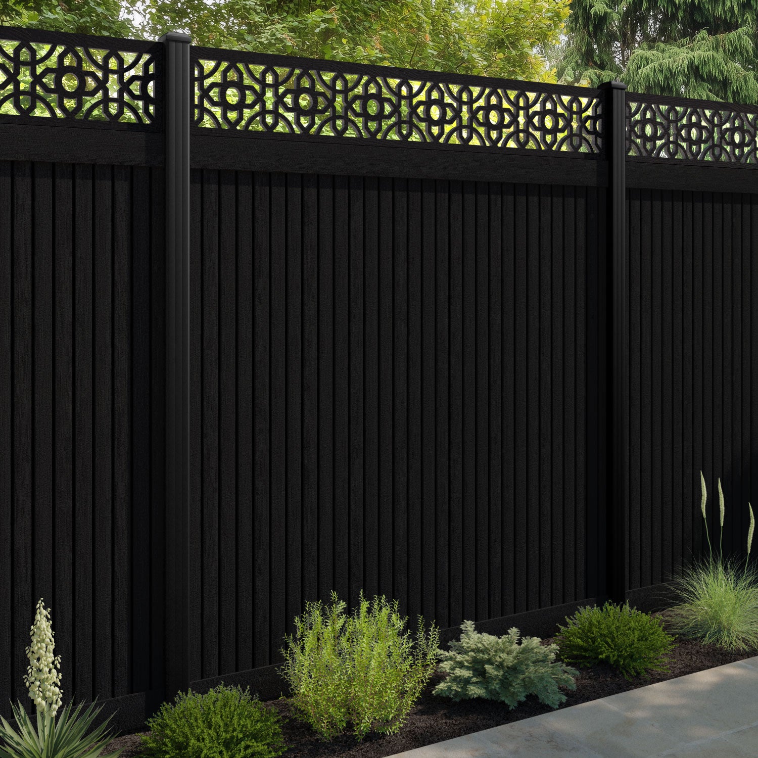 Virtis Nabila Fence Panel - Black - with our aluminium posts