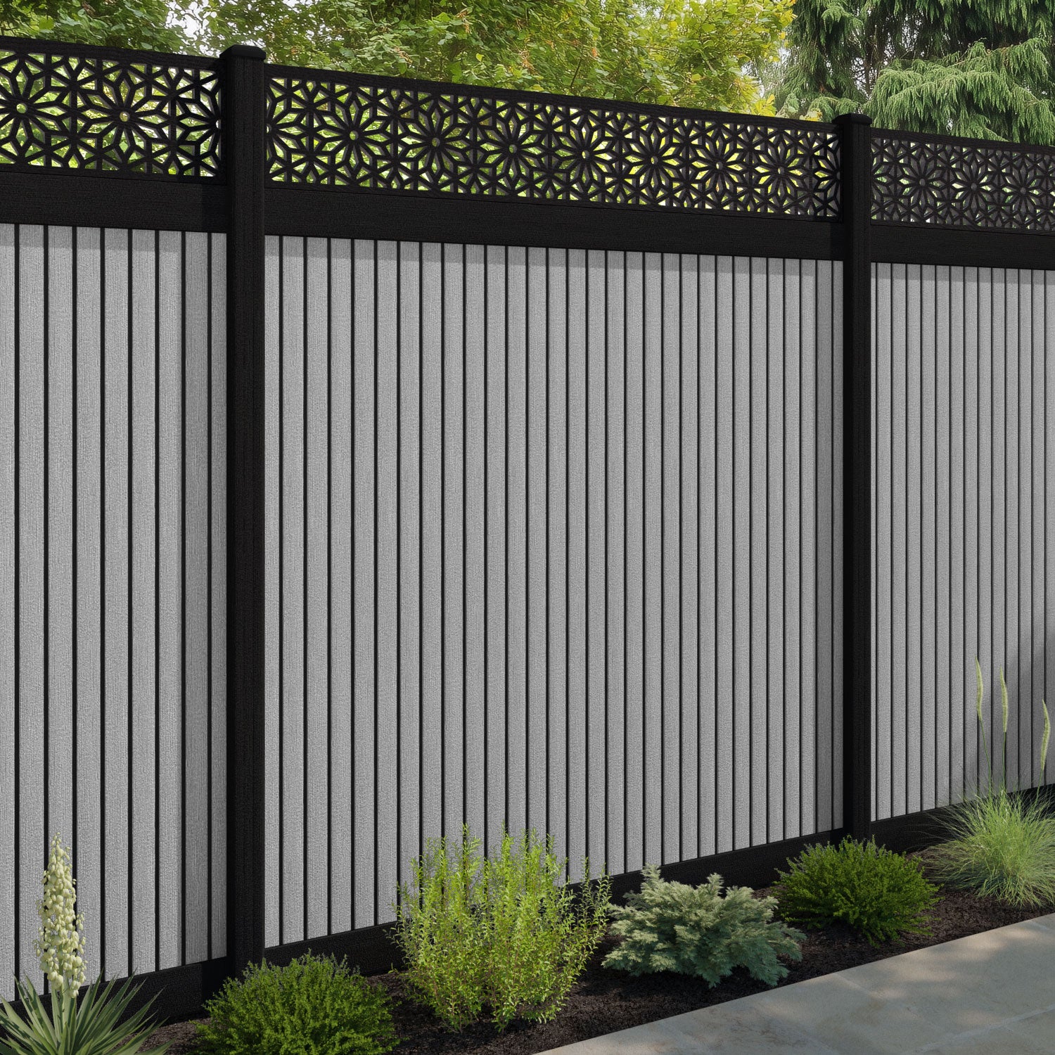 Virtis Narwa Fence Panel - Light Grey - with our composite posts