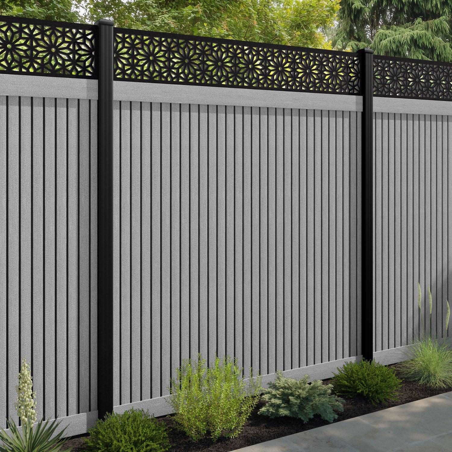 Virtis Narwa Fence Panel - Light Grey - with our composite posts