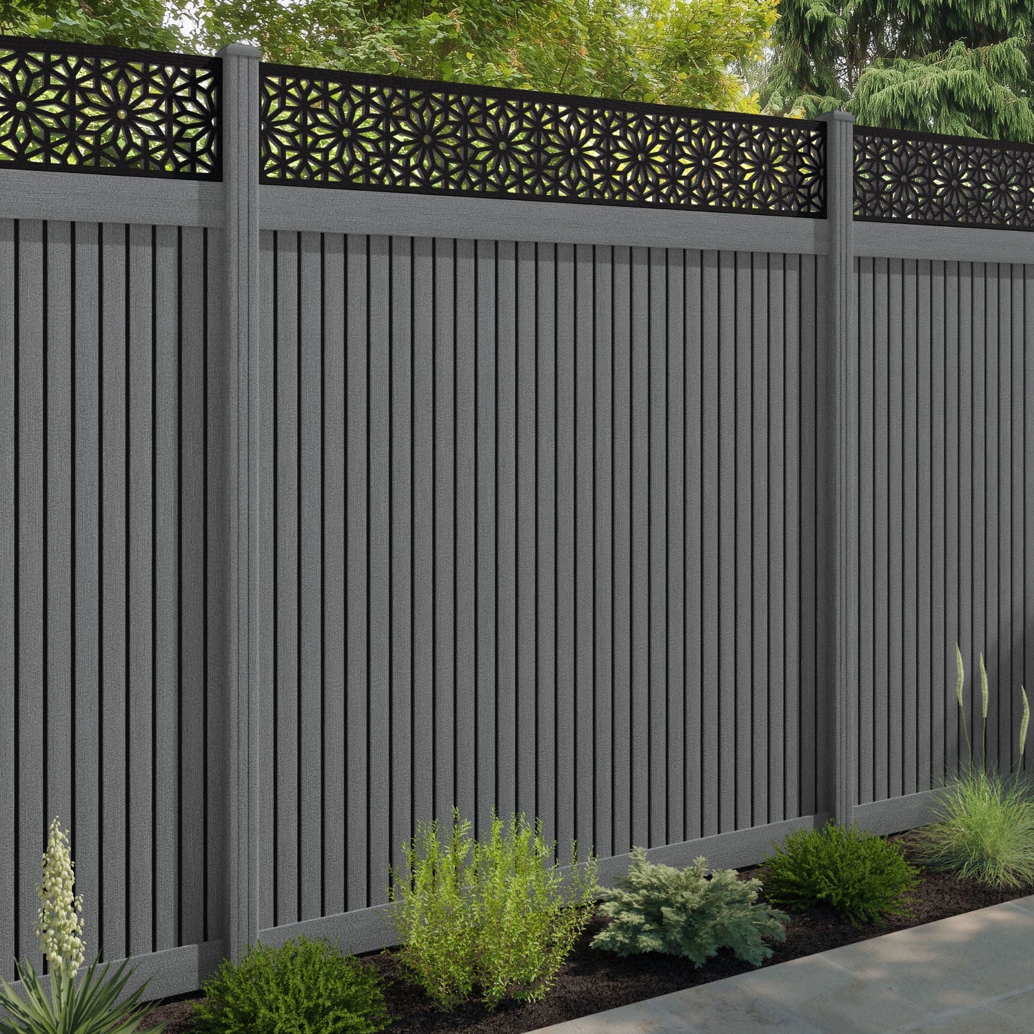 Virtis Narwa Fence Panel - Mid Grey - with our composite posts