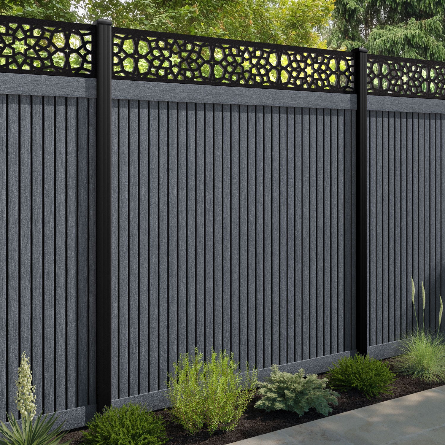 Virtis Nazira Fence Panel - Anthracite - with our composite posts