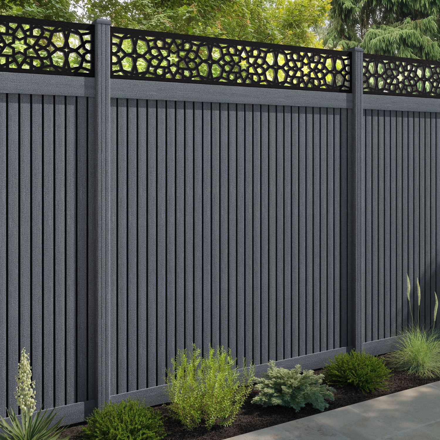 Virtis Nazira Fence Panel - Anthracite - with our composite posts
