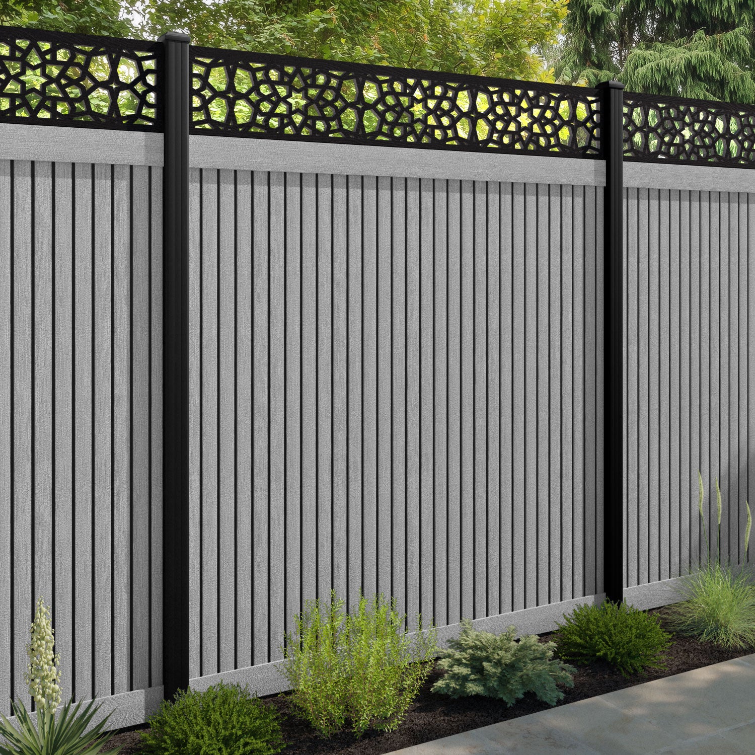 Virtis Nazira Fence Panel - Light Grey - with our composite posts
